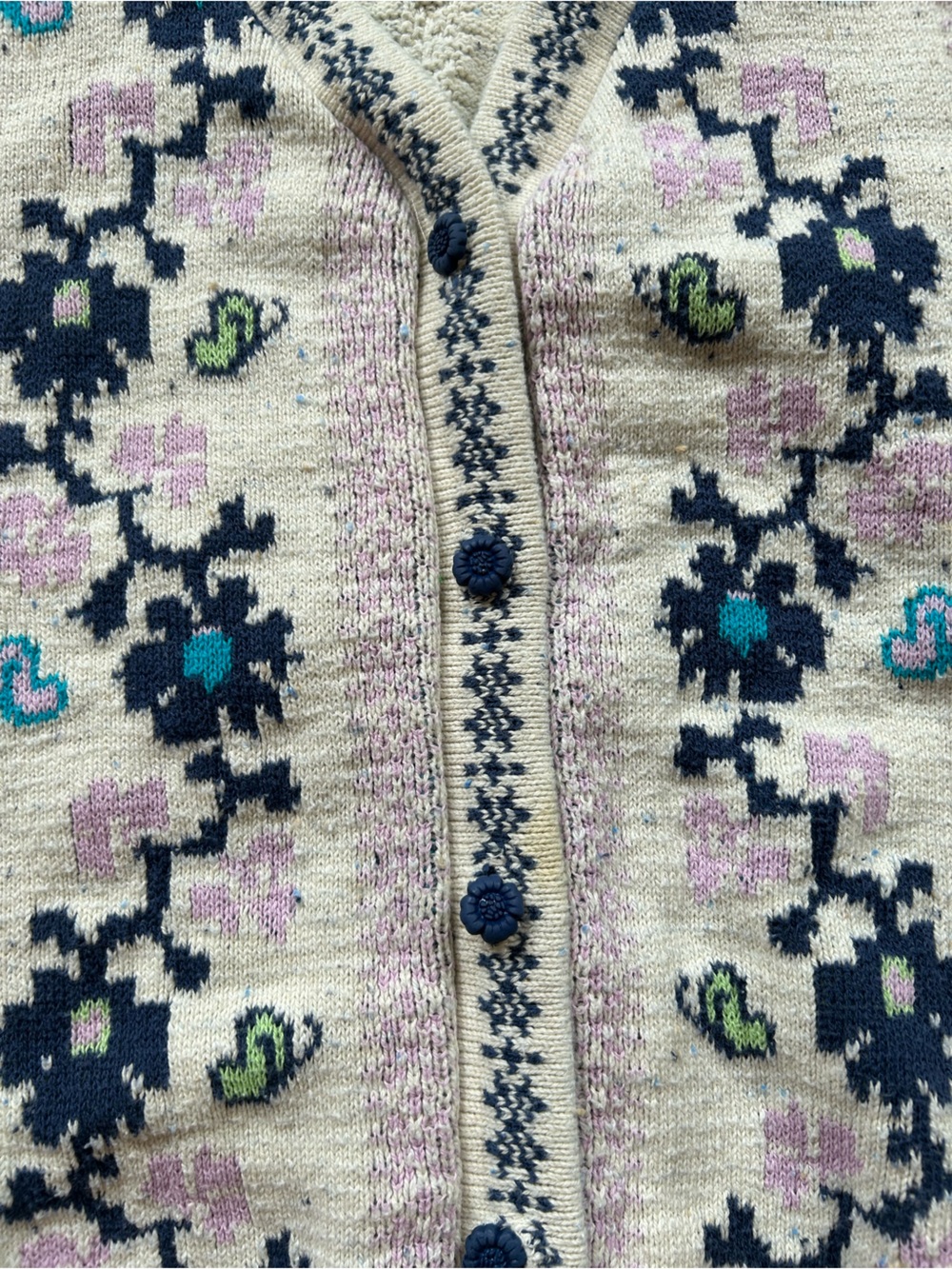 Vintage Northern Reflections Cream Knit Floral Button-Up Vest - Picture 3 of 5